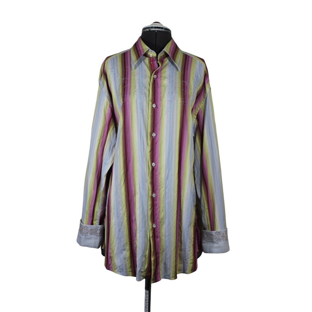 Robert Graham men's embroidered flip cuff striped long sleeve button front shirt